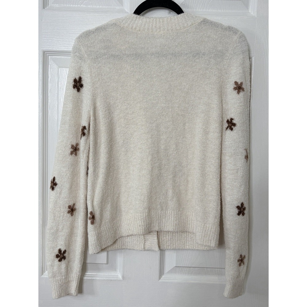 Abercrombie Kids Cream Brown Floral Fuzzy Cardigan Sweater 15/16 Fits Womens XS - Picture 3 of 8